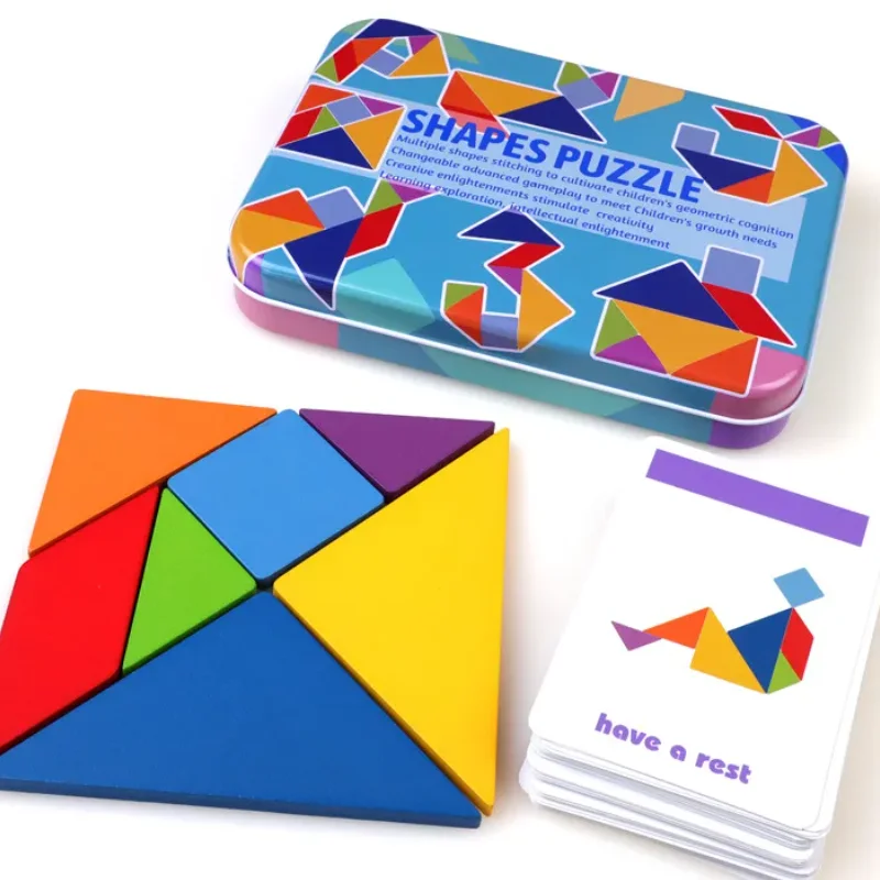 Drewniane puzzle dla dzieci, z serii zabawek edukacyjnych Montessori. Przeznaczone od przedszkola do 100 lat.
Tangram to klocki edukacyjne, gra logiczna, zabawka na dla dzieci.