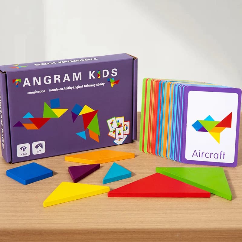 Drewniane puzzle dla dzieci, z serii zabawek edukacyjnych Montessori. Przeznaczone od przedszkola do 100 lat.
Tangram to klocki edukacyjne, gra logiczna, zabawka na dla dzieci.