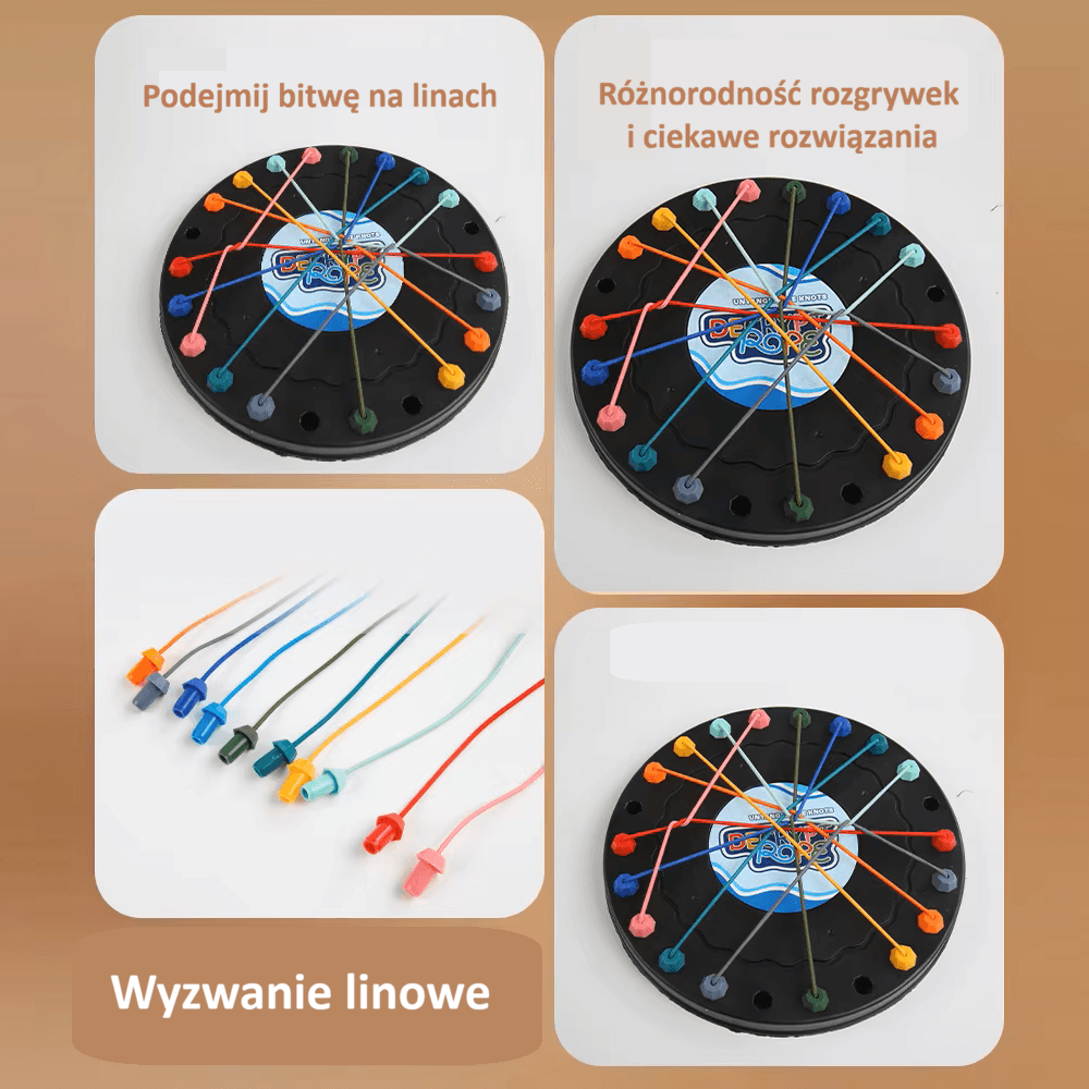 Skręcona gra logiczna ze sznurkiem – bystre węzły, gra planszowa polegająca na rozplątywaniu lin, wyzwanie z węzłami, zabawka ze sznurkiem do przeplatania.