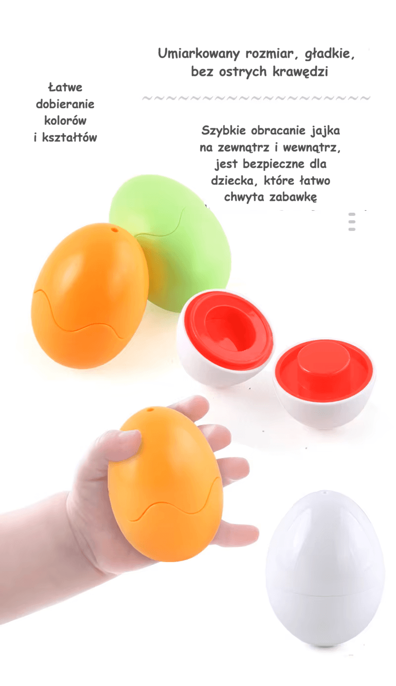12 pasujących jajek Montessori
Sensoryczna zabawka dla maluchów.
Nauka kolorów i kształtów.
Sorter edukacyjny to doskonała zabawka dla dzieci.